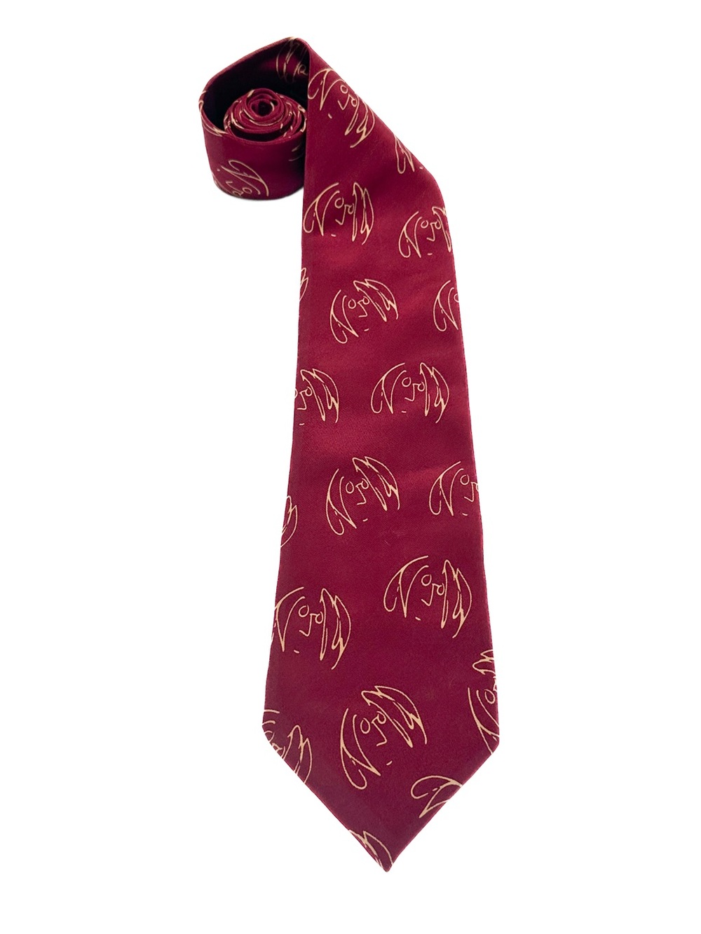 100% Silk John Lennon Artwork Self Portrait Neck Tie Red / Gold Vintage 90s